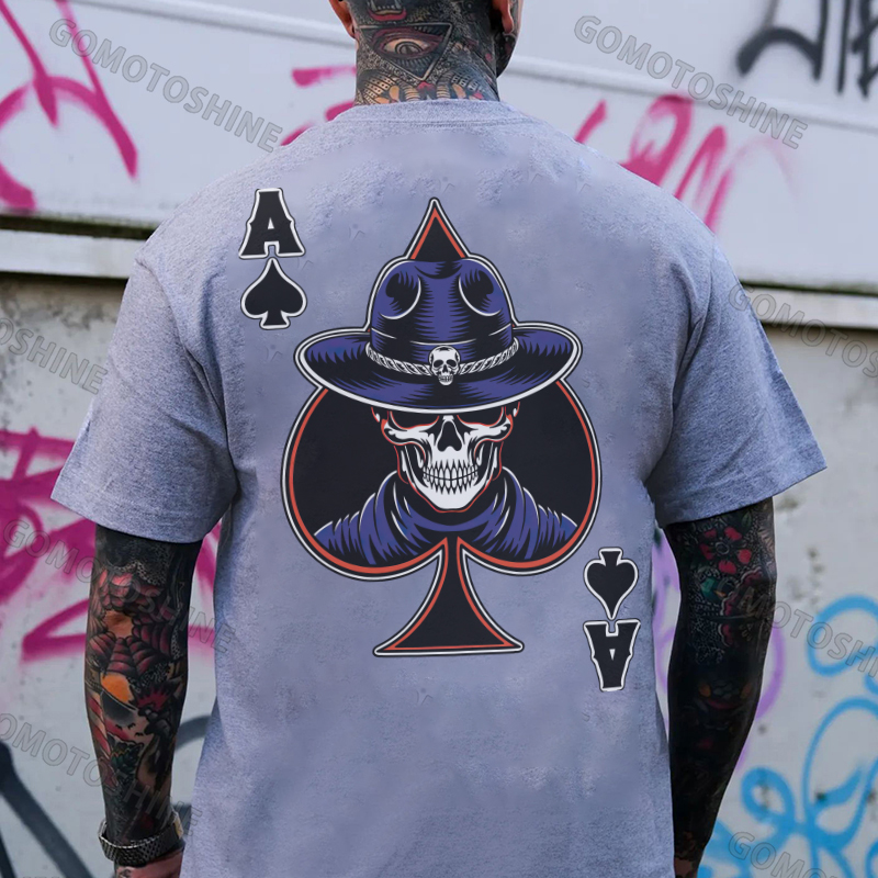 Poker Ace Of Spades Skeleton Print Men's T-shirt Image - 3