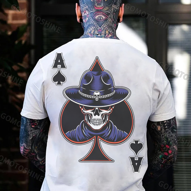 Poker Ace Of Spades Skeleton Print Men's T-shirt Image - 2