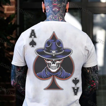 Poker Ace Of Spades Skeleton Print Men's T-shirt Image - 2