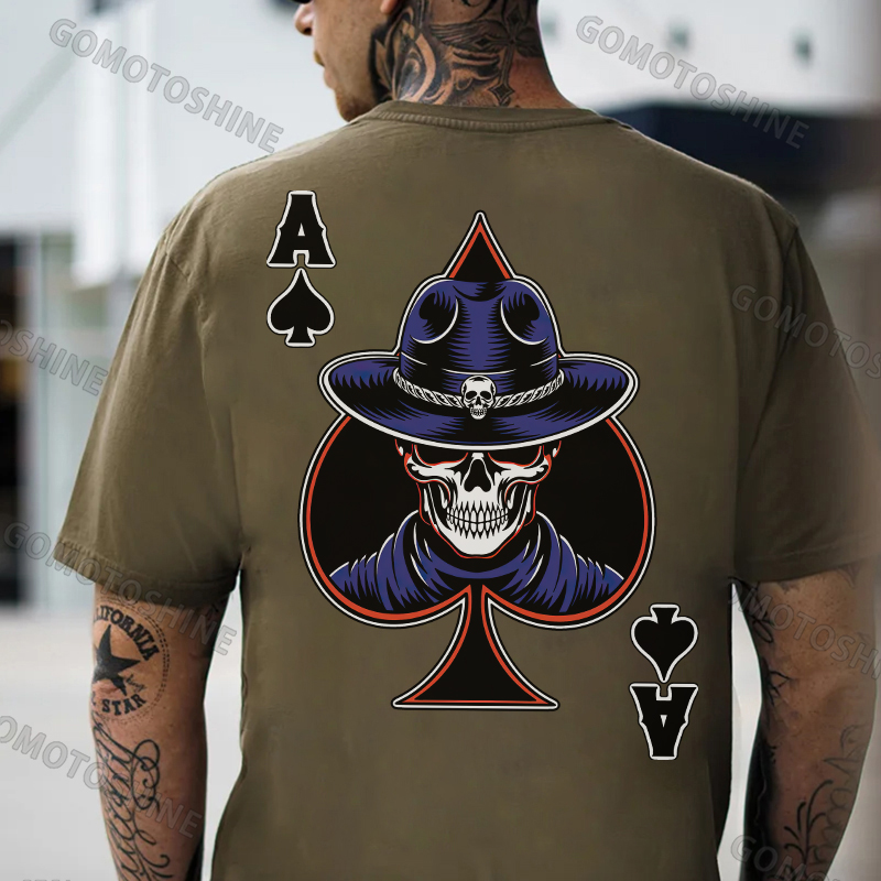 Poker Ace Of Spades Skeleton Print Men's T-shirt Image - 5