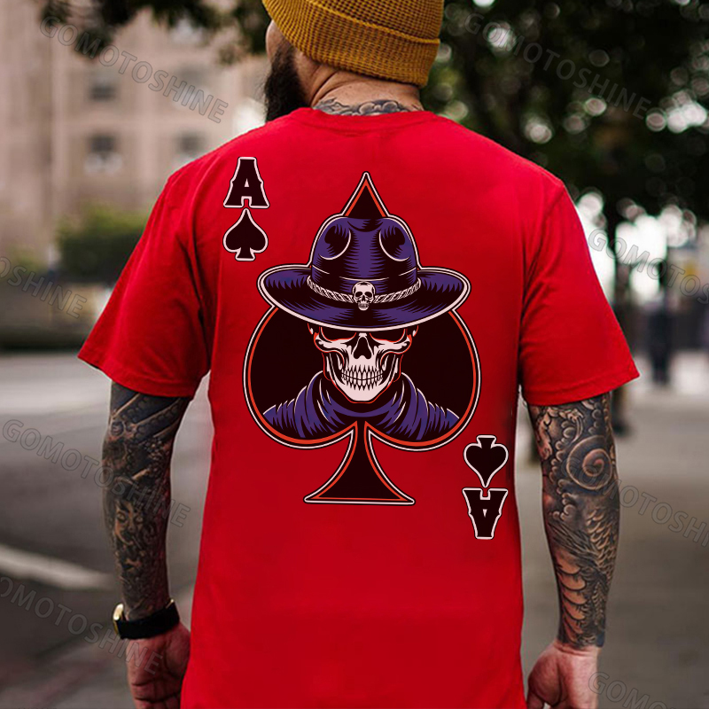 Poker Ace Of Spades Skeleton Print Men's T-shirt Image - 6