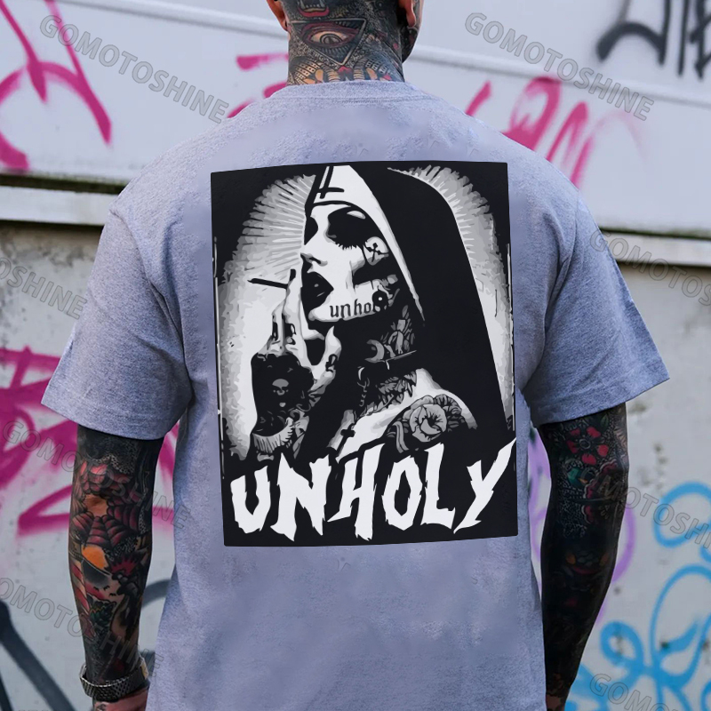 UNHOLY Gangster Tattooed Nun Print Men's T-Shirt Image - 3