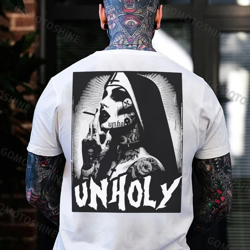 UNHOLY Gangster Tattooed Nun Print Men's T-Shirt Image - 2