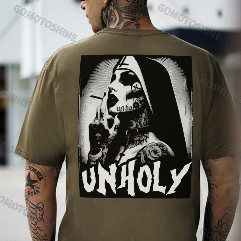 UNHOLY Gangster Tattooed Nun Print Men's T-Shirt Image - 5