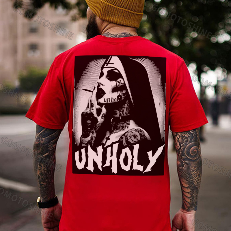 UNHOLY Gangster Tattooed Nun Print Men's T-Shirt Image - 6