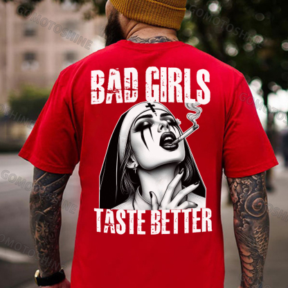 BAD GIRLS TASTE BETTER Sexy Smoking Nun Print Men's T-shirt Image - 6