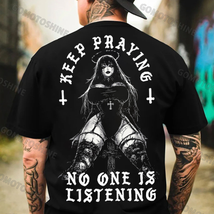KEEP PRAYING NO ONE IS LISTENING Sexy Evil Nun Print Men's T-shirt Image - 1