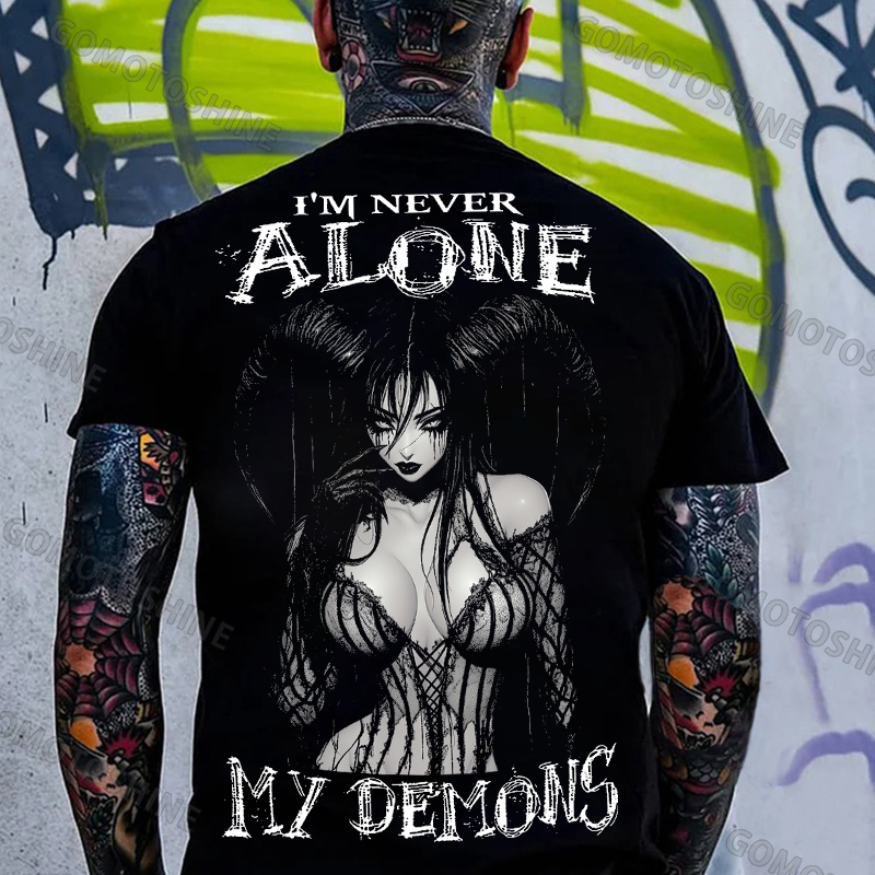 I'M NEVER ALONE MY DEMONS Sexy Devil Girl Print Men's T-shirt Image - 1