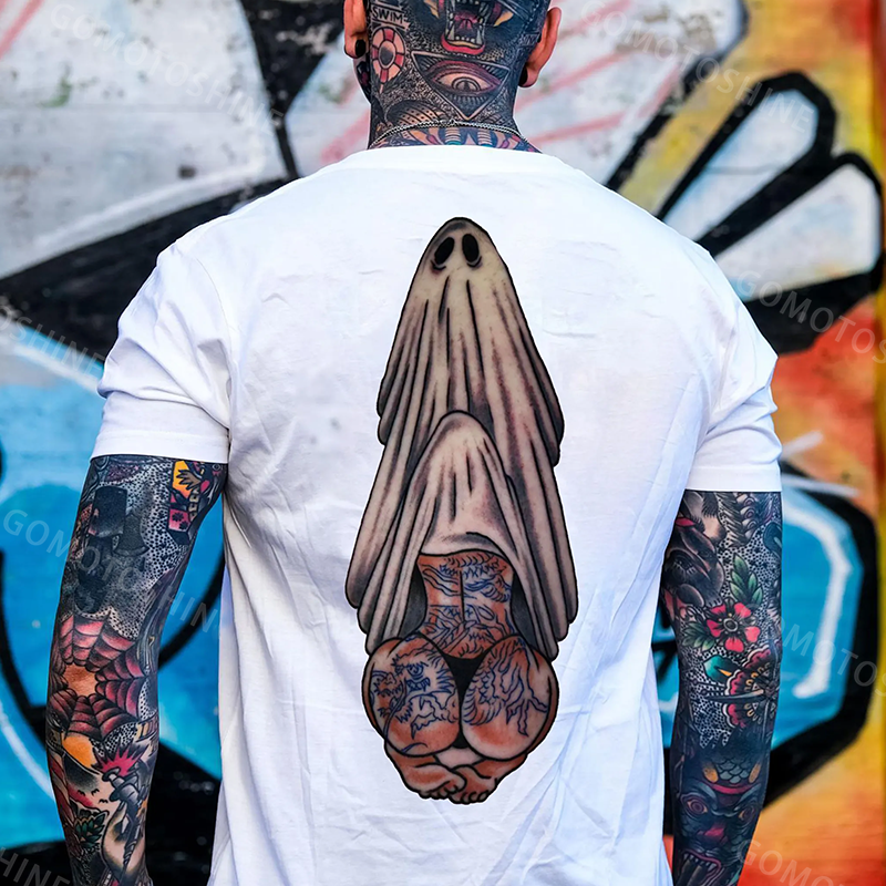 Oral Sex with Tattooed Ghost Dirty Love Black Print T-shirt Image - 5