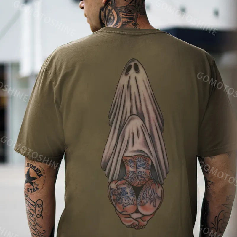 Oral Sex with Tattooed Ghost Dirty Love Black Print T-shirt Image - 14