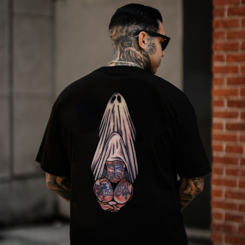 Oral Sex with Tattooed Ghost Dirty Love Black Print T-shirt Image - 17