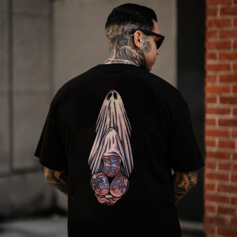 Oral Sex with Tattooed Ghost Dirty Love Black Print T-shirt Image - 17