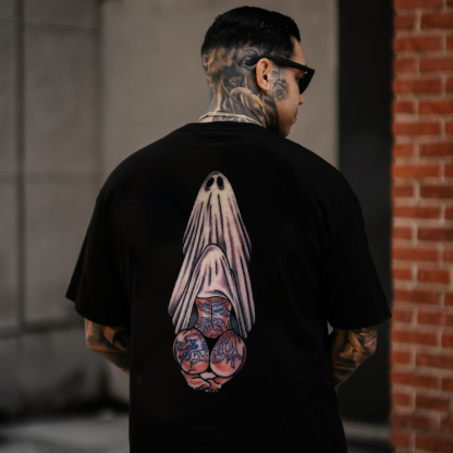 Oral Sex with Tattooed Ghost Dirty Love Black Print T-shirt Image - 17