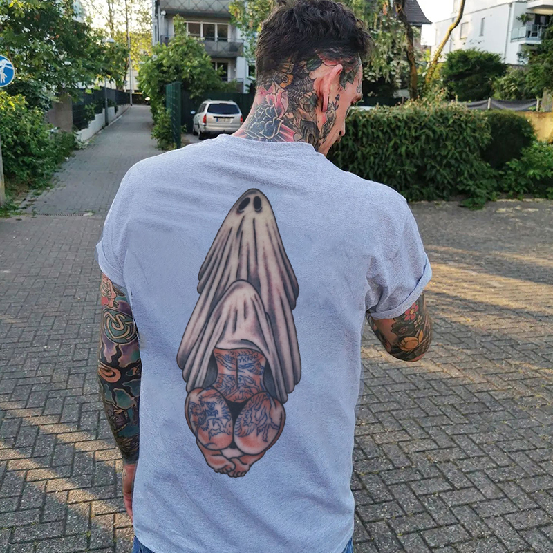 Oral Sex with Tattooed Ghost Dirty Love Black Print T-shirt Image - 8