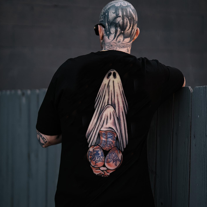 Oral Sex with Tattooed Ghost Dirty Love Black Print T-shirt Image - 18