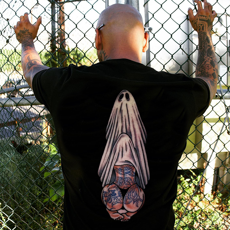 Oral Sex with Tattooed Ghost Dirty Love Black Print T-shirt Image - 19