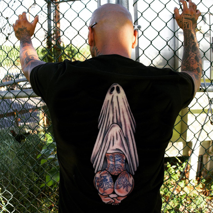 Oral Sex with Tattooed Ghost Dirty Love Black Print T-shirt Image - 19