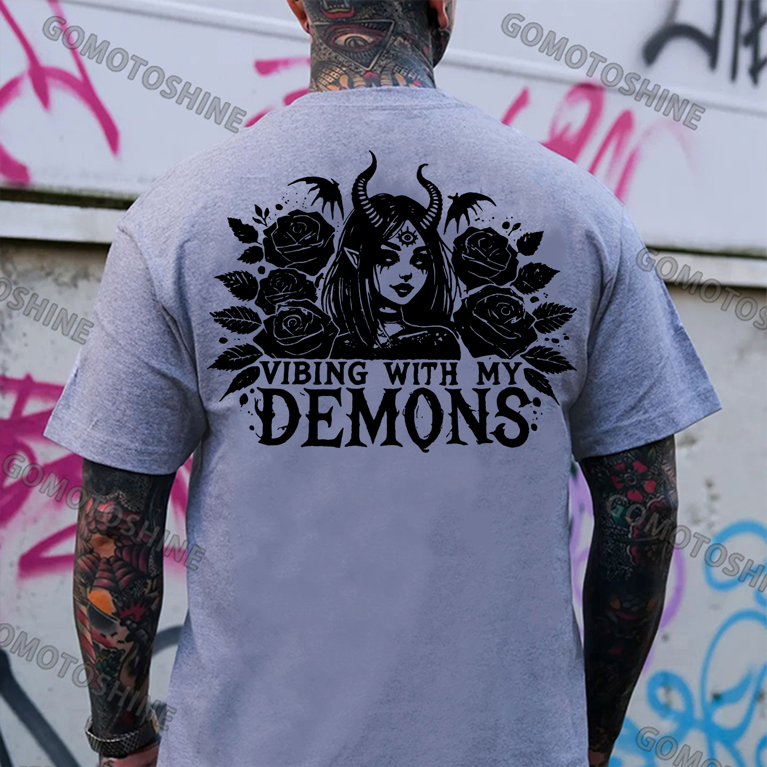VIBING WITH MY DEMONS Devil Witch Print Men's T-shirt Image - 3