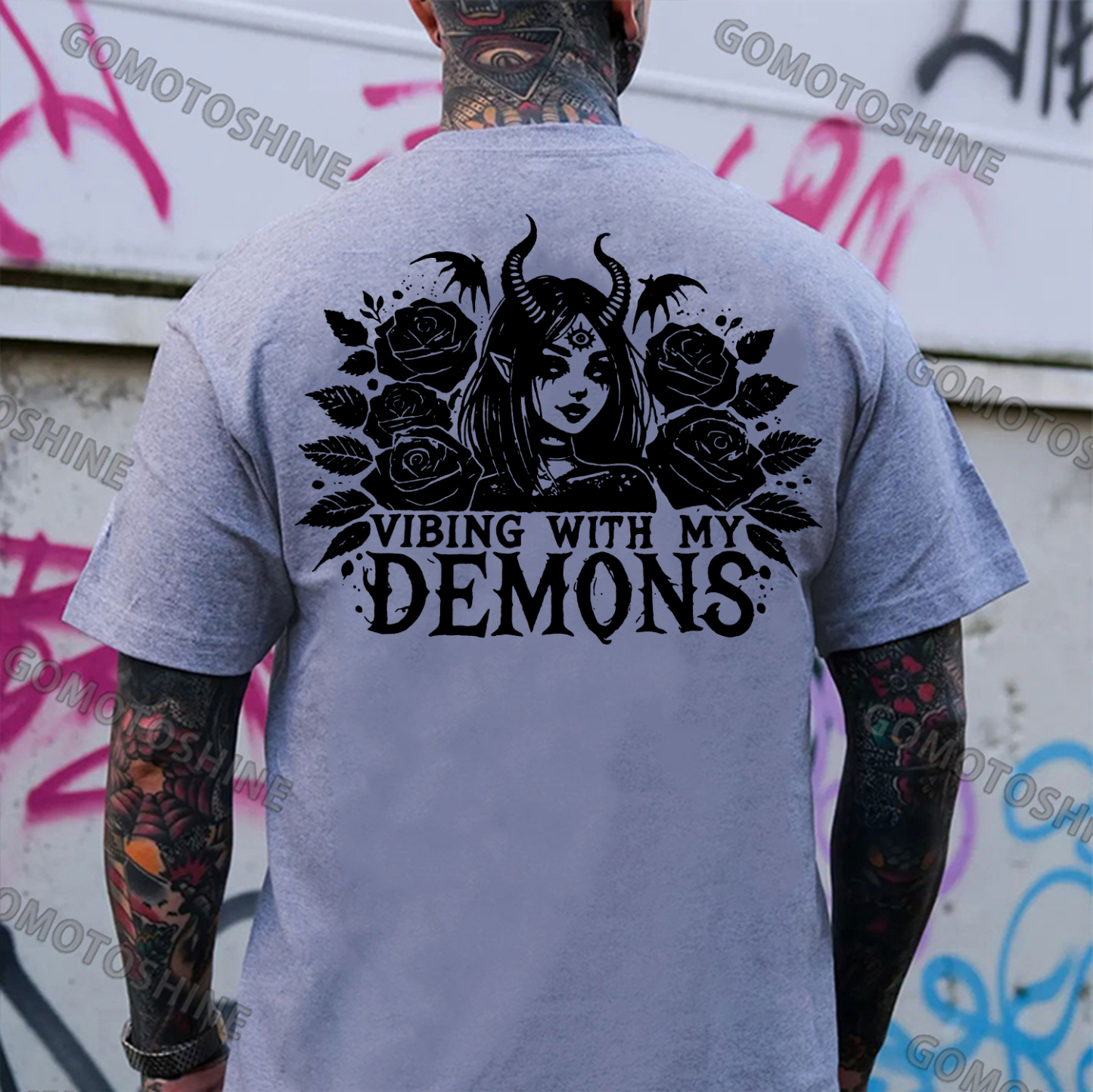 VIBING WITH MY DEMONS Devil Witch Print Men's T-shirt Image - 3