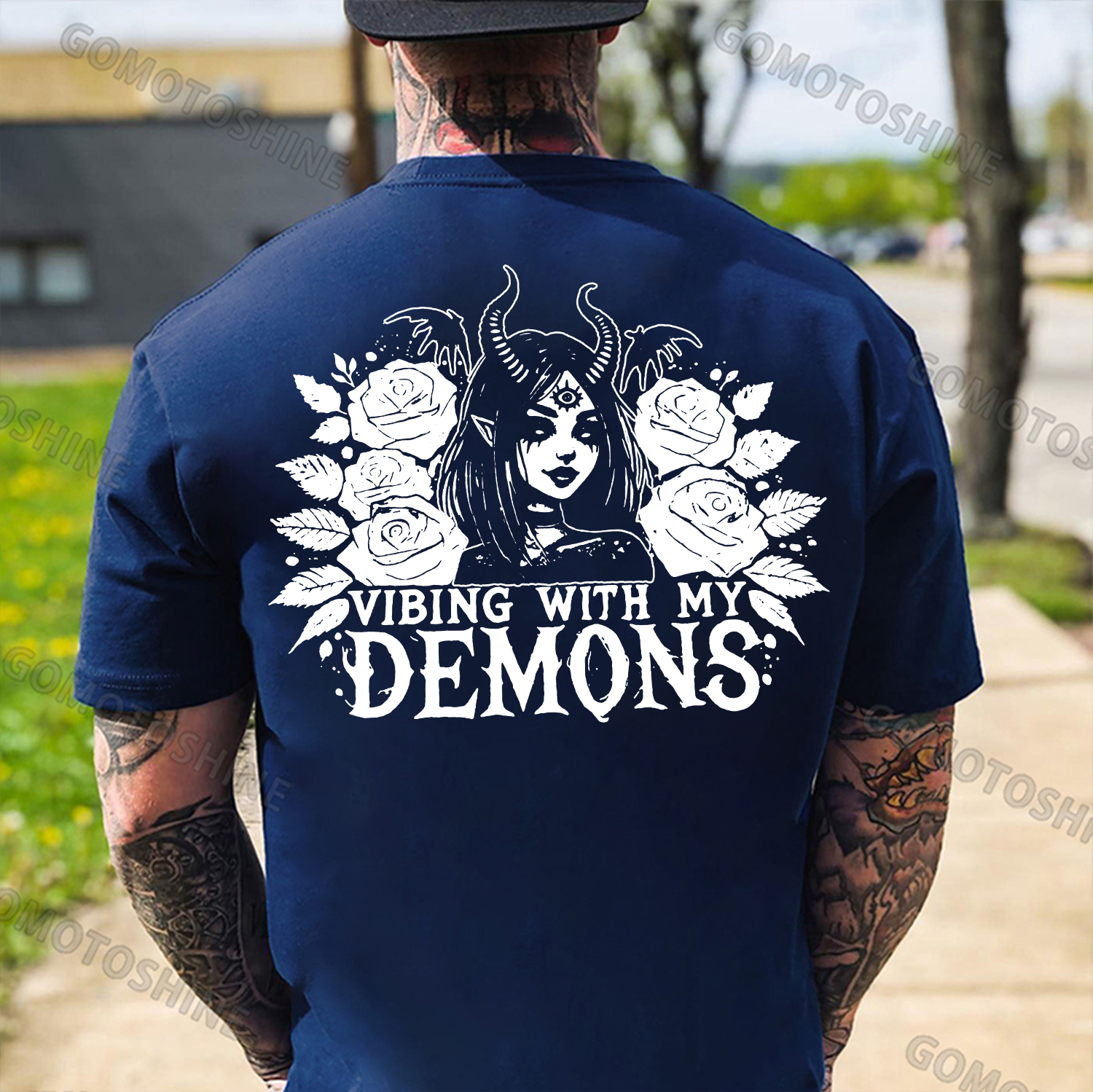 VIBING WITH MY DEMONS Devil Witch Print Men's T-shirt Image - 4