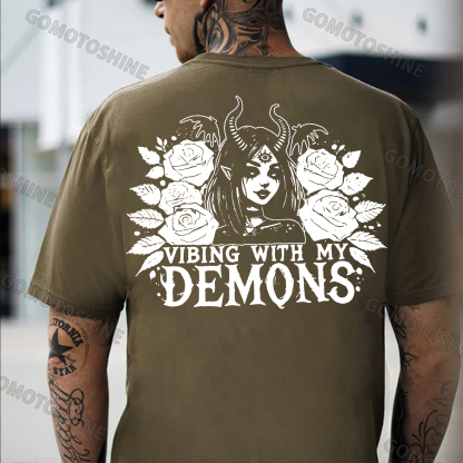 VIBING WITH MY DEMONS Devil Witch Print Men's T-shirt Image - 5
