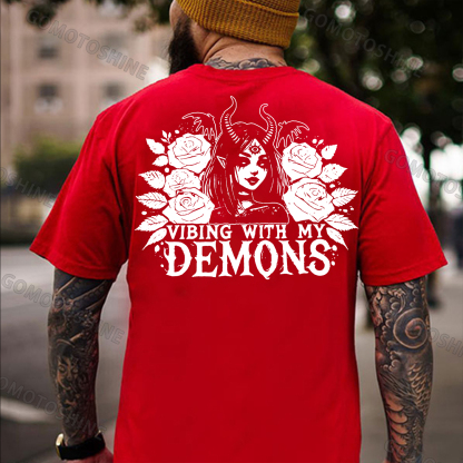 VIBING WITH MY DEMONS Devil Witch Print Men's T-shirt Image - 6