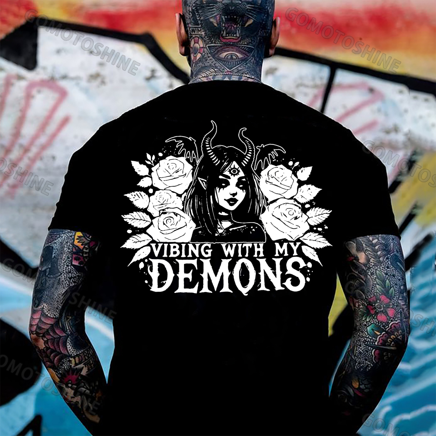 VIBING WITH MY DEMONS Devil Witch Print Men's T-shirt Image - 2