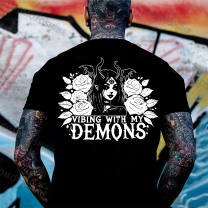 VIBING WITH MY DEMONS Devil Witch Print Men's T-shirt Image - 2