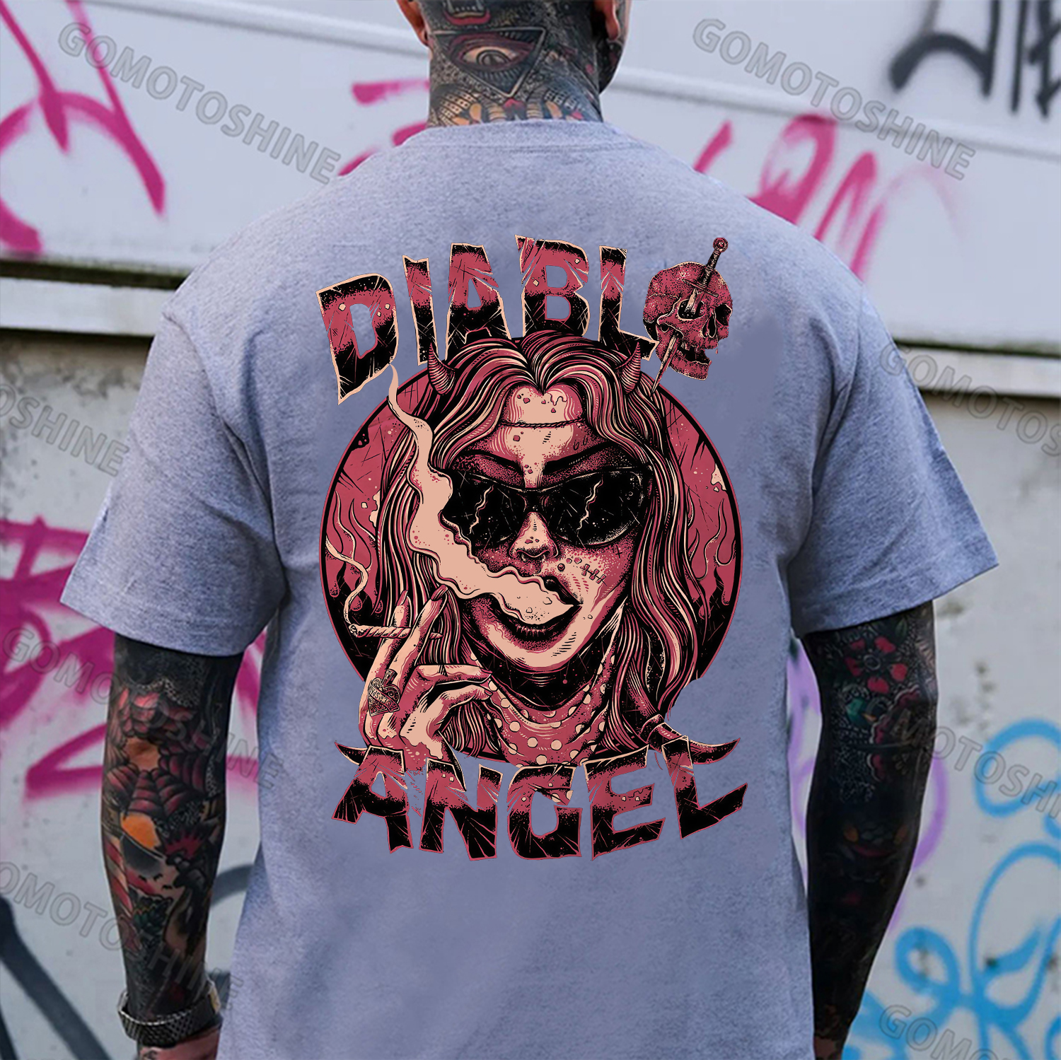 DIABLO ANGEL Smoking Lady Print Men's T-Shirt Image - 3