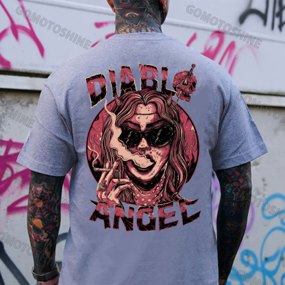 DIABLO ANGEL Smoking Lady Print Men's T-Shirt Image - 3