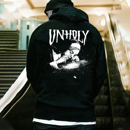 UNHOLY Nun Smoking Dark Style Black Print Hoodie Image - 1