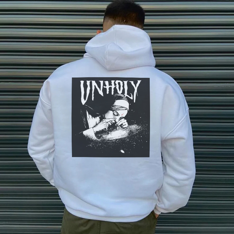 UNHOLY Nun Smoking Dark Style Black Print Hoodie Image - 2