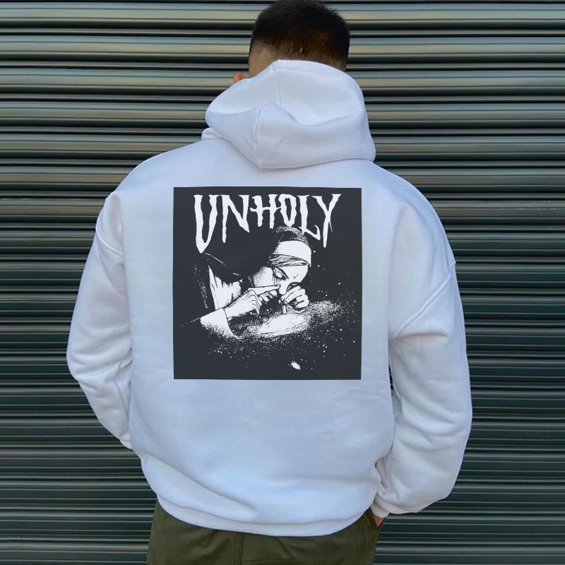 UNHOLY Nun Smoking Dark Style Black Print Hoodie Image - 2