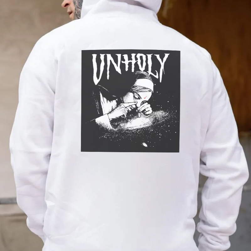 UNHOLY Nun Smoking Dark Style Black Print Hoodie Image - 4