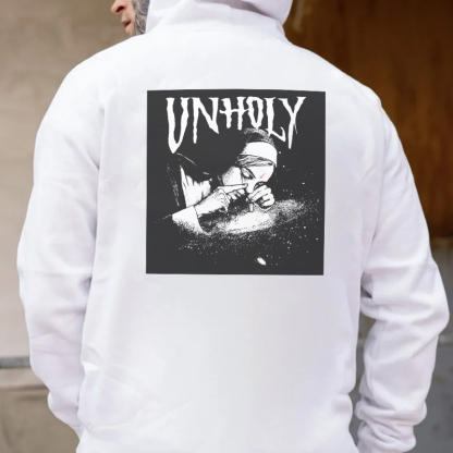 UNHOLY Nun Smoking Dark Style Black Print Hoodie Image - 4