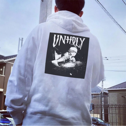 UNHOLY Nun Smoking Dark Style Black Print Hoodie Image - 7