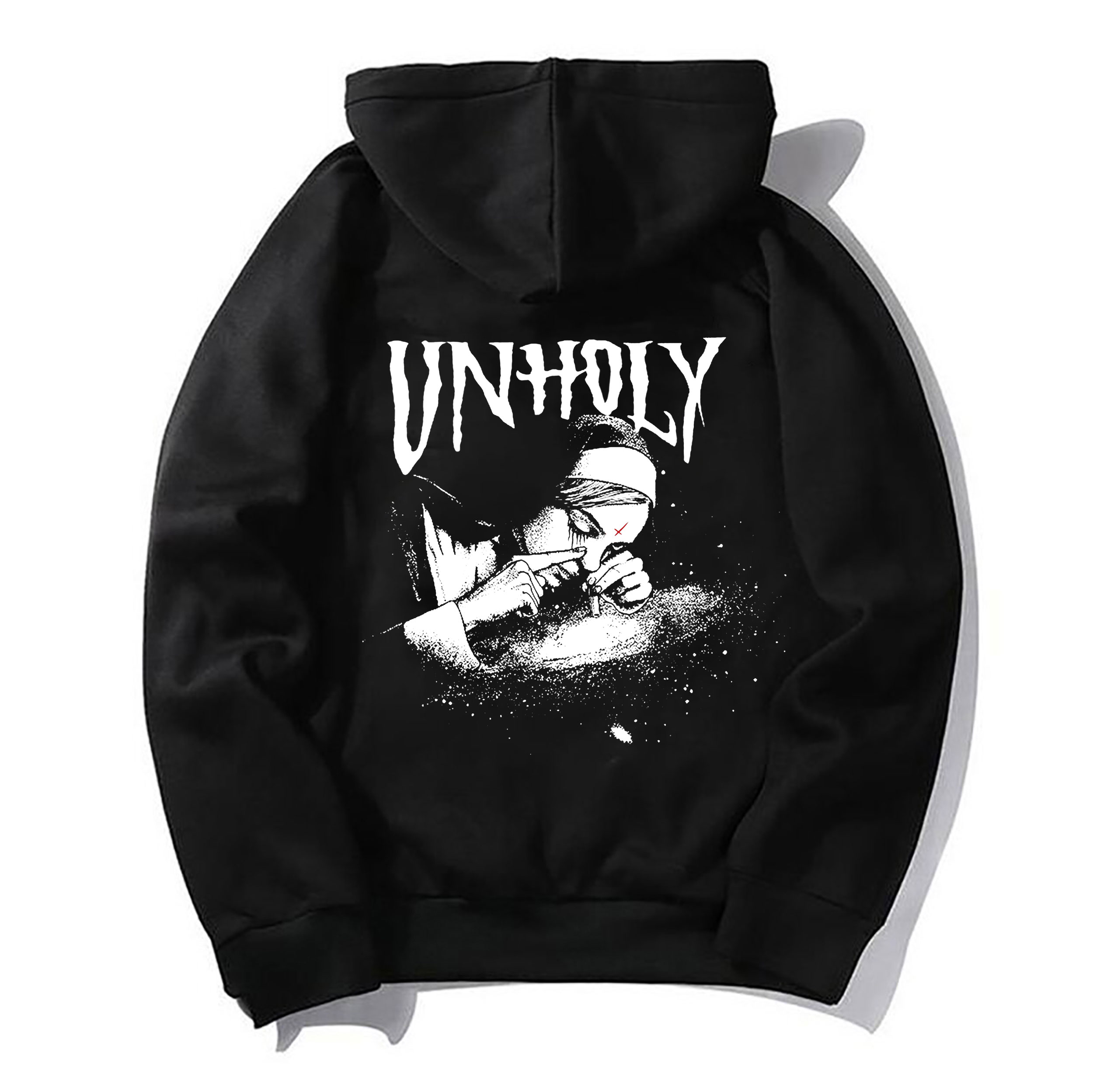 UNHOLY Nun Smoking Dark Style Black Print Hoodie Image - 10