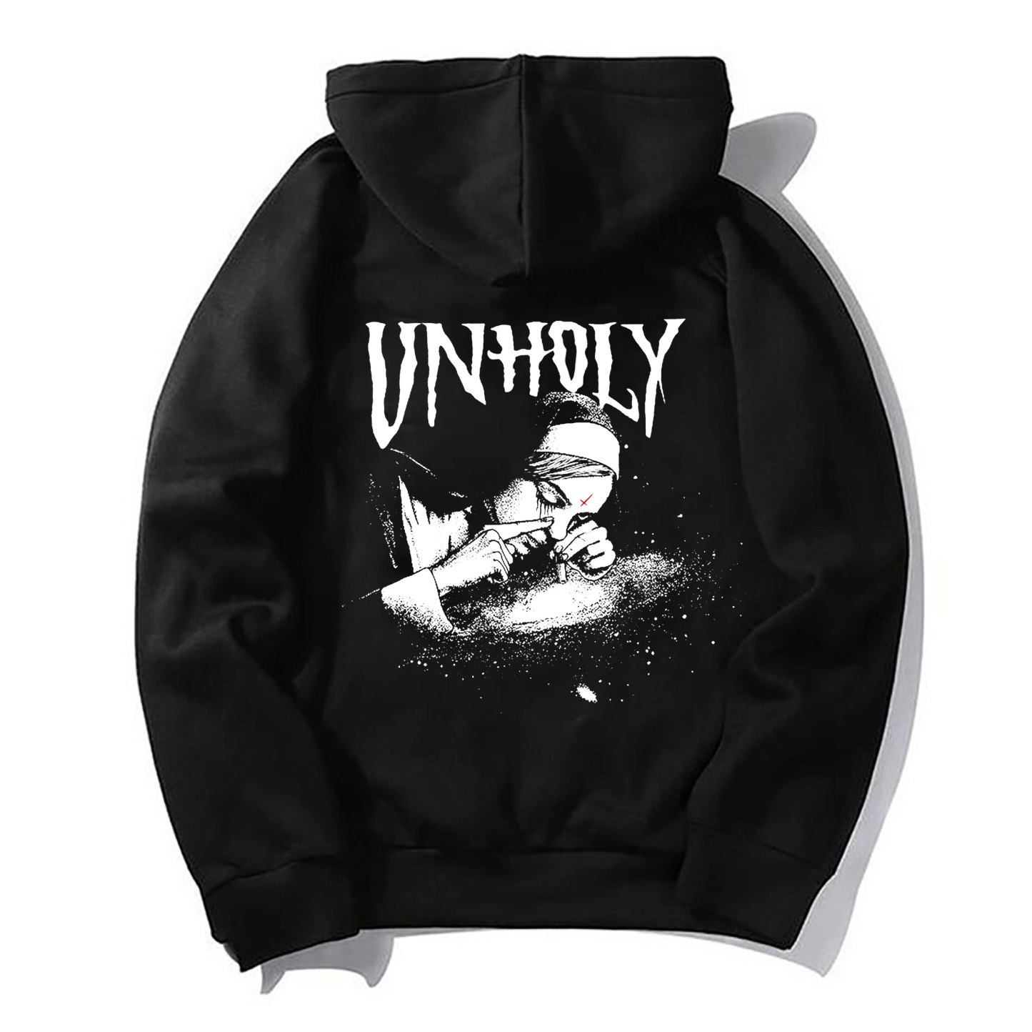 UNHOLY Nun Smoking Dark Style Black Print Hoodie Image - 10