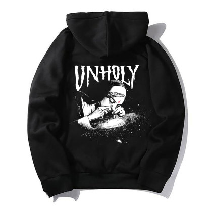 UNHOLY Nun Smoking Dark Style Black Print Hoodie Image - 10