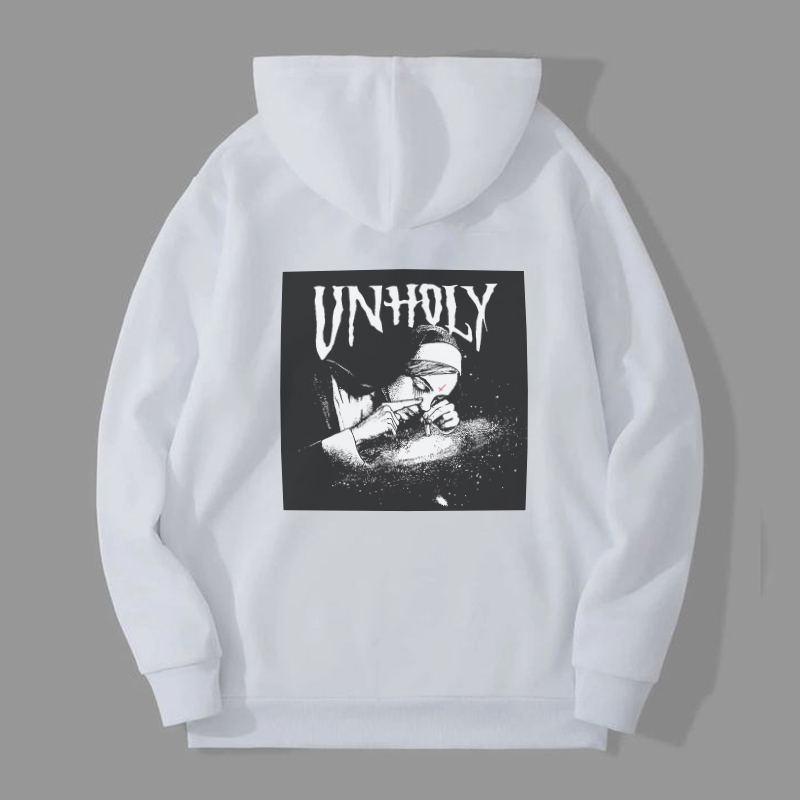 UNHOLY Nun Smoking Dark Style Black Print Hoodie Image - 11
