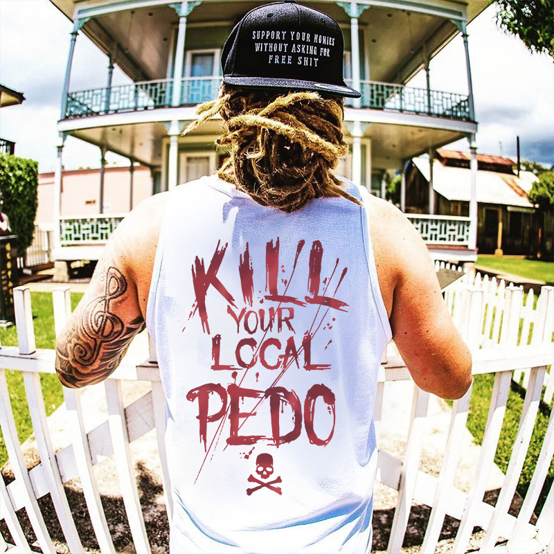 KILL YOUR LOCAL PEDO Letter Graphic Black Print Vest Image - 5