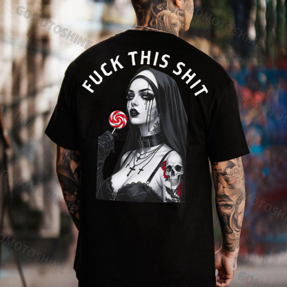 FUCK THIS SHIT Sexy Tattooed Nun Print Men's T-shirt Image - 1