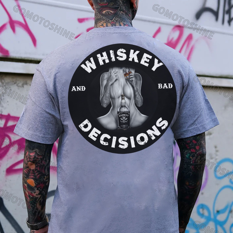 WHISKEY AND BAD DECISIONS Sexy Tattooed Lady Whiskey Print Men's T-shirt Image - 3