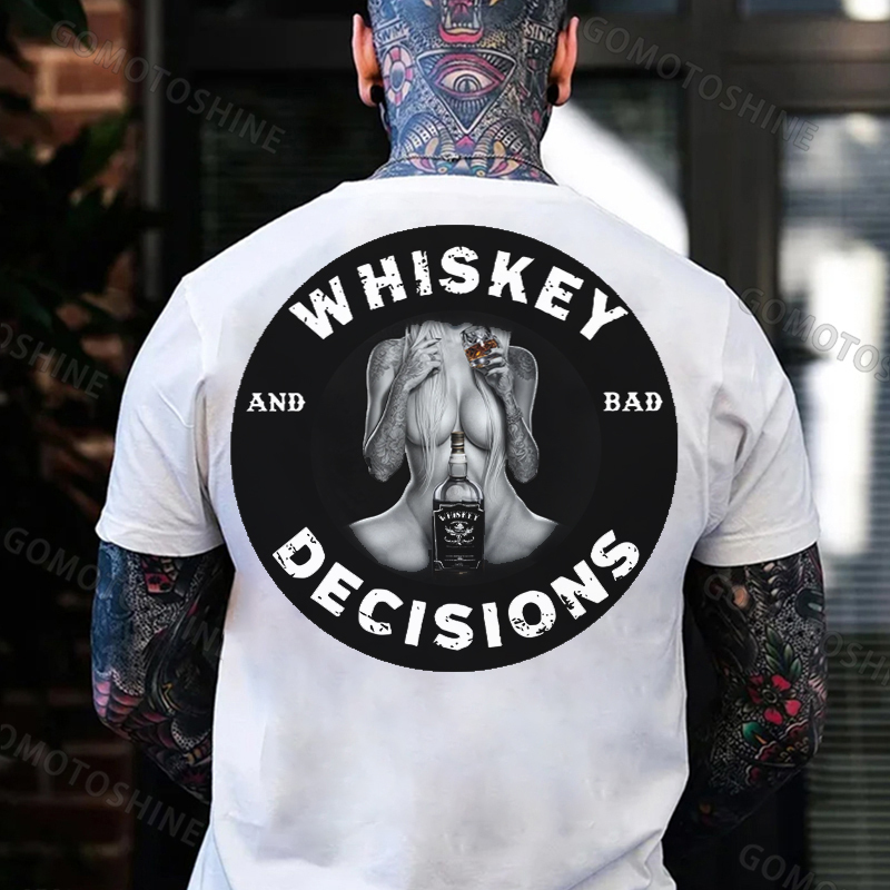 WHISKEY AND BAD DECISIONS Sexy Tattooed Lady Whiskey Print Men's T-shirt Image - 2
