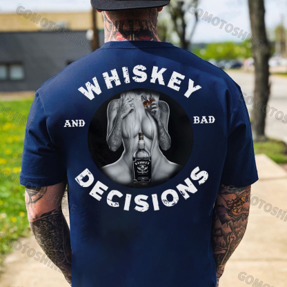 WHISKEY AND BAD DECISIONS Sexy Tattooed Lady Whiskey Print Men's T-shirt Image - 4