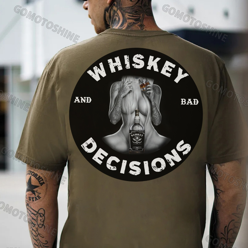 WHISKEY AND BAD DECISIONS Sexy Tattooed Lady Whiskey Print Men's T-shirt Image - 5