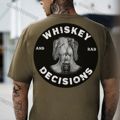 WHISKEY AND BAD DECISIONS Sexy Tattooed Lady Whiskey Print Men's T-shirt Image - 5