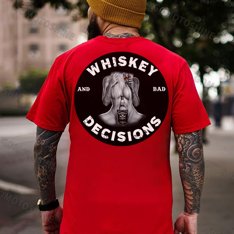 WHISKEY AND BAD DECISIONS Sexy Tattooed Lady Whiskey Print Men's T-shirt Image - 6
