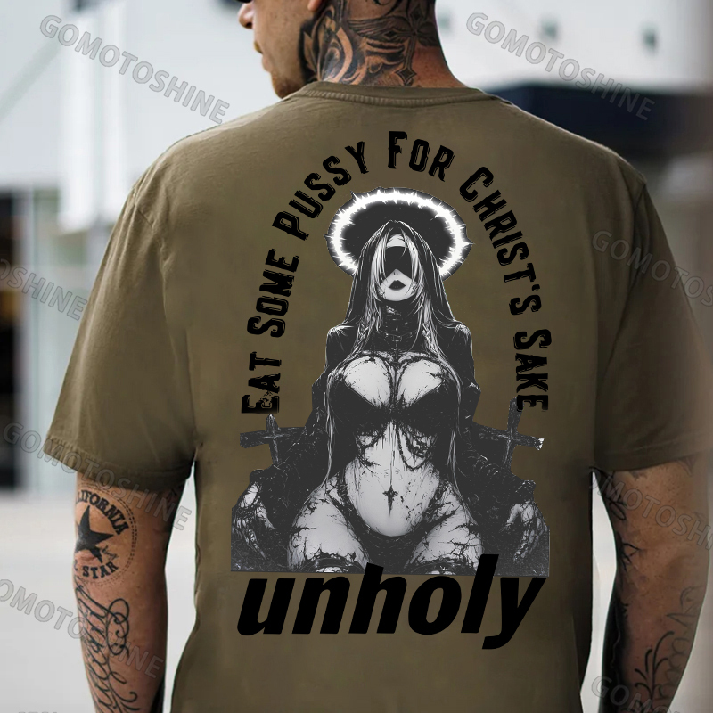 EAT SOME PUSSY FOR CHRIST'S SAKE unholy Sexy Nun Print Men's T-Shirt Image - 5