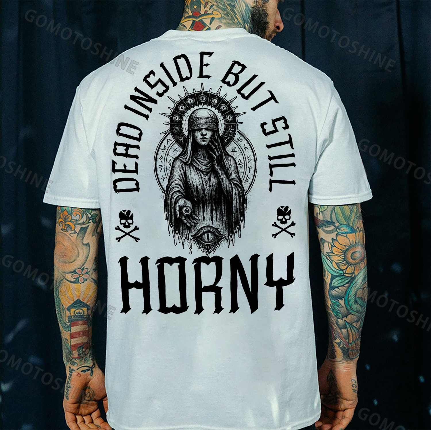 DEAD INSIDE BUT STILL HORNY Evil Nun Print Men's T-Shirt Image - 2